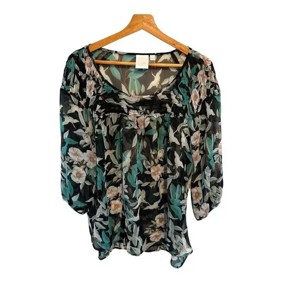 Lauren Conrad Women's Black Sheer 3/4 Sleeve Blouse Size Large - Picture 1 of 10